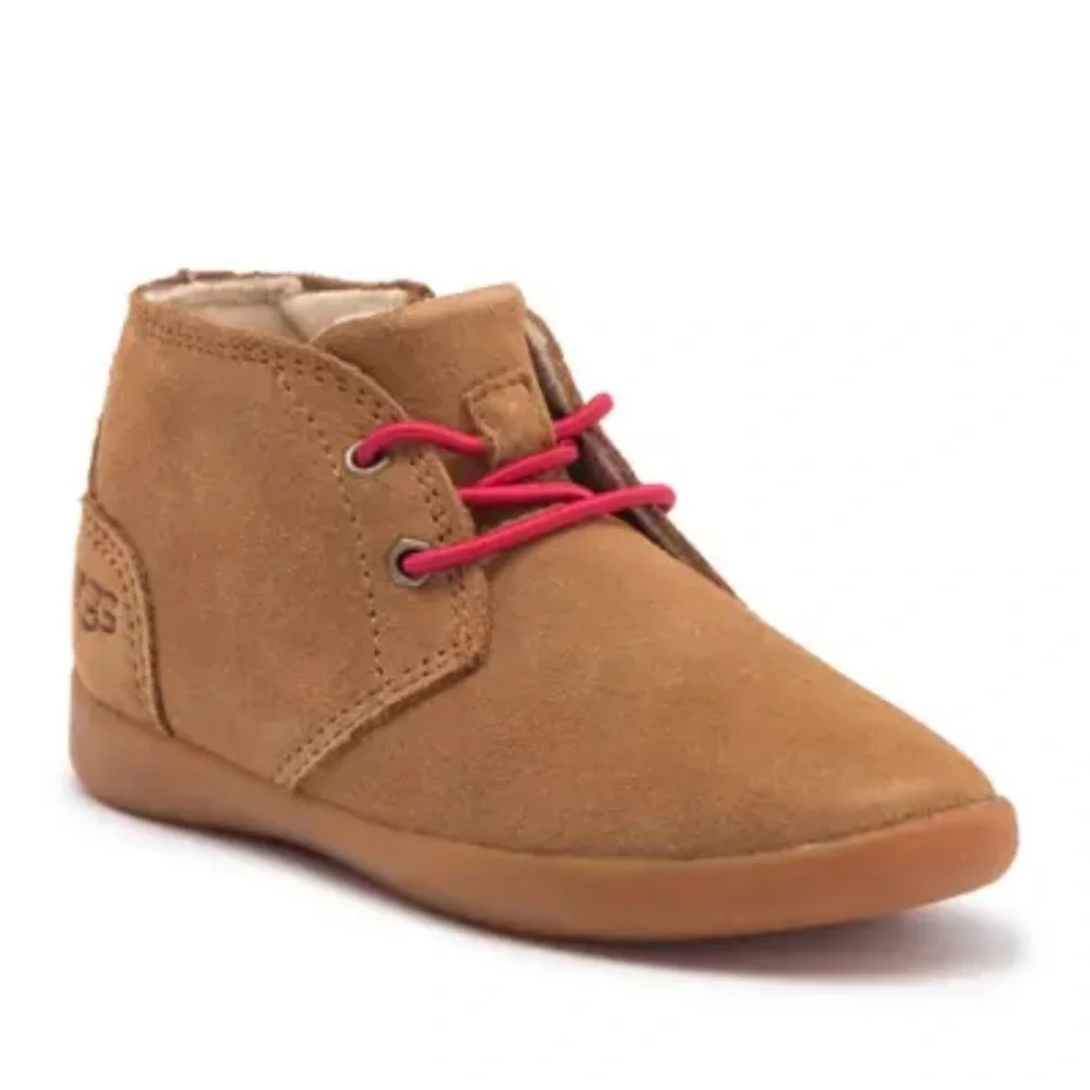 UGG Kids Suede Brown Boots with Red Laces